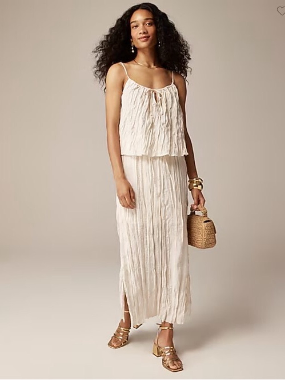 J. Crew Cream Crinkle Maxi Skirt and Tank Top Set